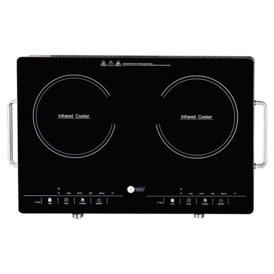 Afra Infrared Cooktop (Double), 3000W, LED Display, Child Lock, Crystal Plate, Stainless Steel Body, 4 digital LED display,And  AF-3000ICBK, 2 Years Warranty.