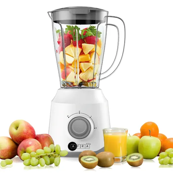 AFRA Blender 1.5l, 400W, Plastic Jar 2-Speed Control Stainless Steel Blades, White,And  AF-1550BLWT, 2-Year Warranty.