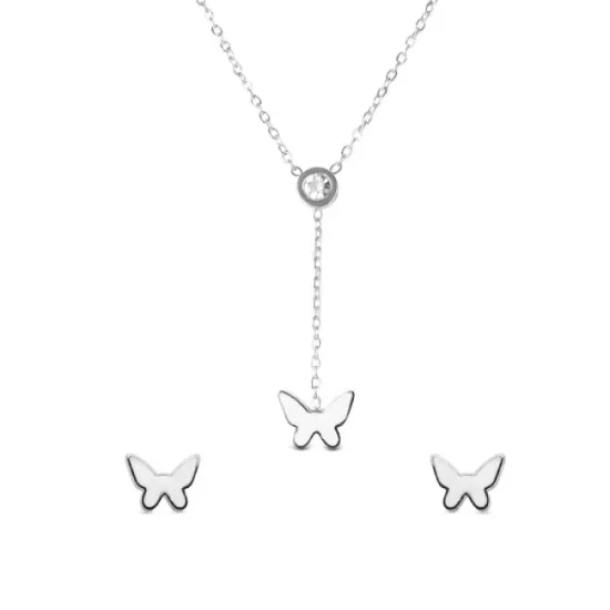 AFRA WINGS SILVER STAINLESS STEEL SET -NECKLACE+EARRINGS