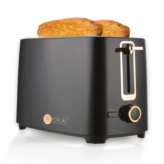 AFRA Electric Breakfast Toaster, 700W, 2 Slots, Removable Crumb Tray, Plastic Body, Black Finish, Eject Button with Safety Device, AF-100700TOBL, 2 years warranty