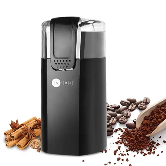 AFRA Coffee Grinder, 150W, Black, 60g Capacity, Adjustable, Black Finish, Transparent Cover,    And , AF-6150CGRBL, With 2 Years Warranty