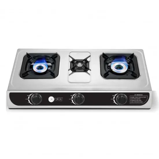 AFRA Three Burner Gas Stove, Auto Ignition, Full safety, Stainless Steel, Double Injection, G-MARK, ESMA, ROHS, and CB Certified, AF-0003GSSS, 2 years warranty