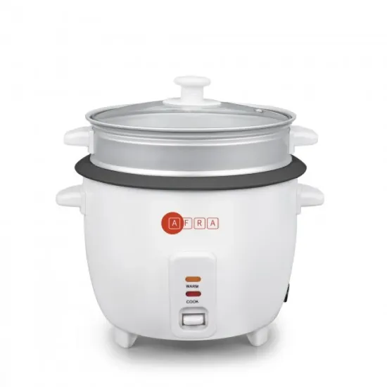 Afra Rice Cooker, 1.0 Litre Capacity, Non-stick Inner Pot, Glass Lid, Aluminium Heating Plate, Keep-warm Function,And  AF-1040RCWT, 2 Years Warranty