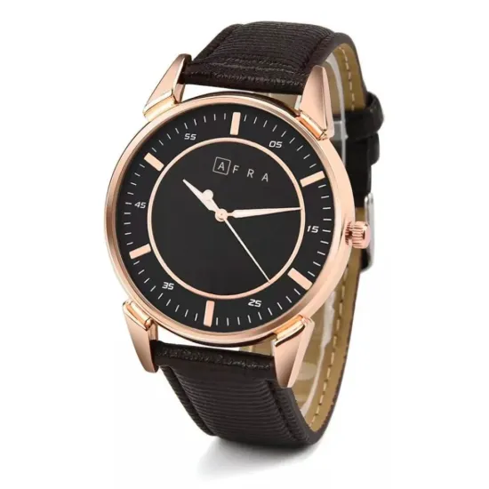 AFRA Conrad Gentleman’s Watch, Design, Rose Gold Metal Alloy Case, Leather Strap, Water Resistant 30m