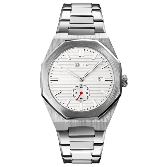 AFRA OCTAVIAN GENTS WATCH SILVER CASE WHITE DIAL SILVER BRACELET