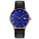 AFRA RADIUS GENTS WATCH ROSE GOLD CASE BLUE DIAL BLACK LEATHER