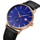 AFRA RADIUS GENTS WATCH ROSE GOLD CASE BLUE DIAL BLACK LEATHER