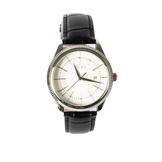 AFRA ELEMENTAL GENTS WATCH SILVER CASE WHITE DIAL BLACK LEATHER