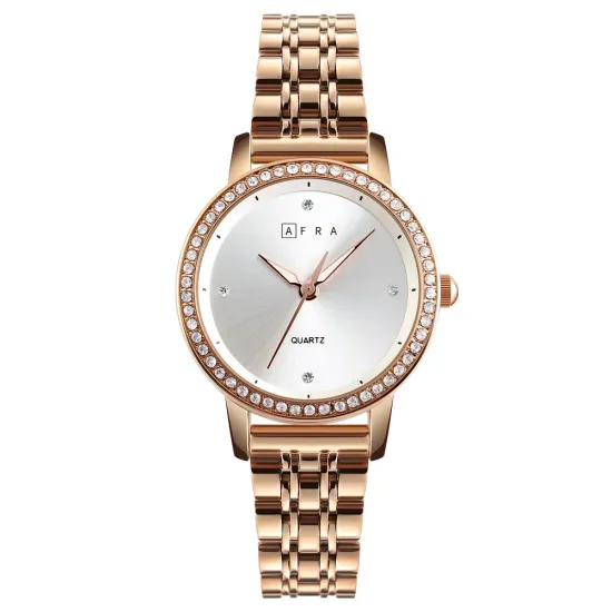 AFRA ELITE LADIES WATCH GOLD CASE SILVER DIAL GOLD BRACELET