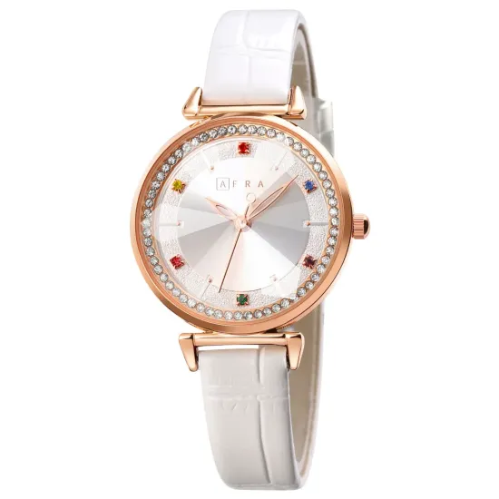 AFRA GEMMA LADIES WATCH ROSE GOLD CASE WHITE DIAL WHITE LEATHER