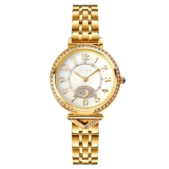 AFRA SELENE LADIES WATCH GOLD CASE WHITE DIAL GOLD BRACELET