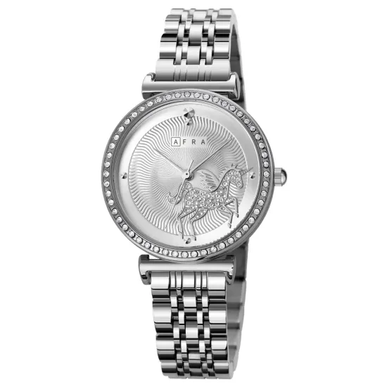 AFRA Keren Lady’s Watch, Silver Metal Alloy Case, Silver Bracelet Strap, Water Resistant 30m, MODEL:AF21001, 1-Year Warranty