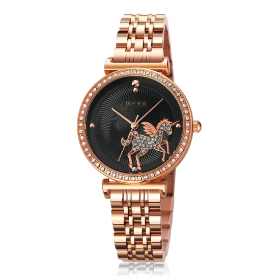 AFRA KEREN LADIES WATCH ROSE GOLD CASE BLACK DIAL ROSEGOLD BRACELET