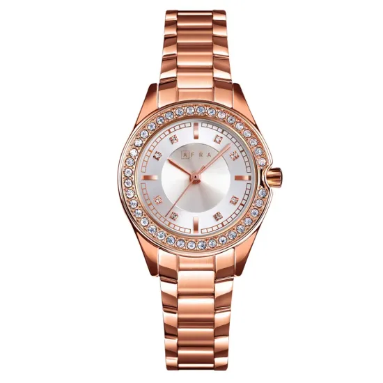 AFRA CELESTE LADIES WATCH ROSE GOLD CASE SILVER DIAL ROSEGOLD BRACELET