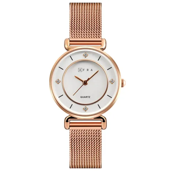 AFRA SHAE LADIES WATCH ROSE GOLD CASE WHITE DIAL ROSEGOLD MESH BRACELET