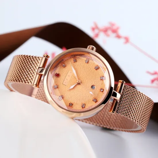 AFRA REGINA LADIES WATCH ROSE GOLD CASE GOLD DIAL ROSEGOLD MESH BRACELET