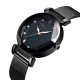 AFRA STELARA LADIES WATCH BLACK CASE BLUE DIAL BLACK MESH BRACELET