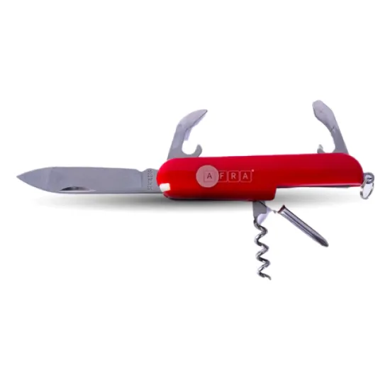 AFRA MULTIFUNCTION KNIFE 5 IN 1 RED 3CR13 STAINLESS STEEL + ABS COVER, MODEL AF001MK