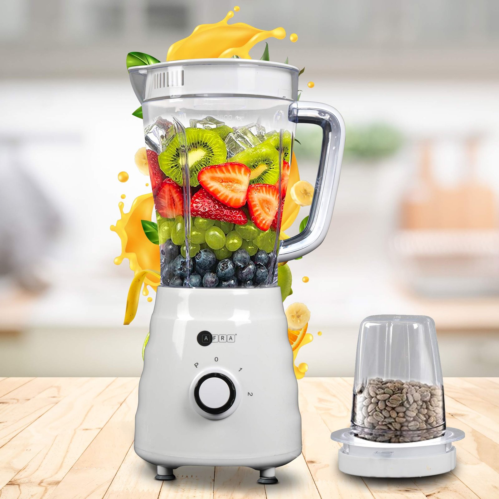 AFRA 500W Blender – 2-in-1 Set, 1.5L Jar, Stainless Steel Blade, Pulse Function – AF-500BLWT - Image 3