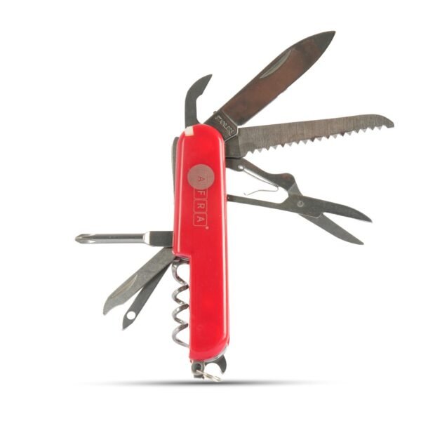 AFRA MULTIFUNCTION KNIFE 9 IN 1 RED 3CR13 STAINLESS STEEL + ABS COVER, MODEL AF003MK