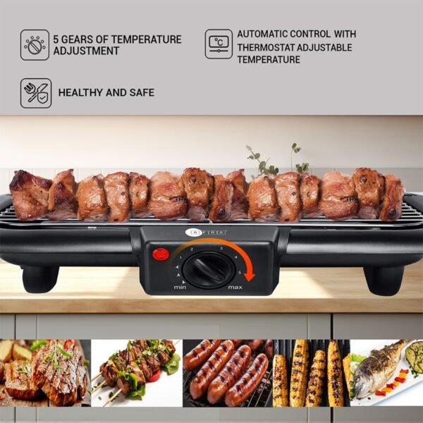AFRA Electric Barbeque Grill, 2000W, Indoor and Outdoor, Thermostat Control, Overheat Protection, Portable, Smoke-Free, G-MARK, ESMA, ROHS, and CB Certified, AF-2000BGBK, 2 years Warranty. - Image 4