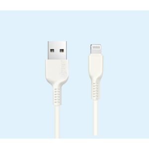 AFRA USB Charging Cable, White, 2.4A, With Data Transmission, USB A to iPhone Connector, 1 meter length, Durable, Heat Resistant, PVC Serrated Cable Cord, Compatible with iPhone, iPad, iPod.