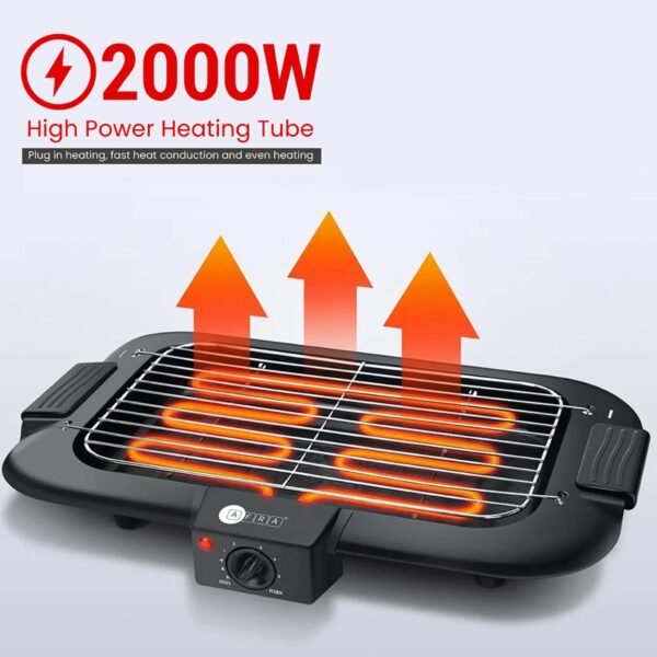 AFRA Electric Barbeque Grill, 2000W, Indoor and Outdoor, Thermostat Control, Overheat Protection, Portable, Smoke-Free, G-MARK, ESMA, ROHS, and CB Certified, AF-2000BGBK, 2 years Warranty. - Image 3
