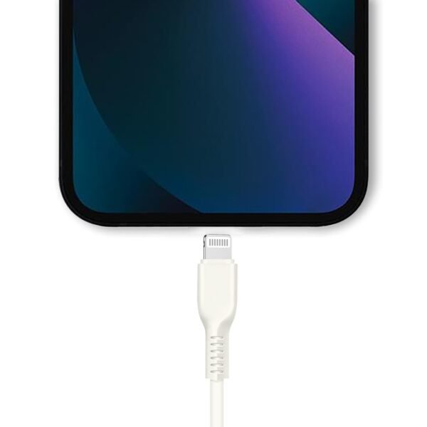 AFRA USB Charging Cable, White, 2.4A, With Data Transmission, USB A to iPhone Connector, 1 meter length, Durable, Heat Resistant, PVC Serrated Cable Cord, Compatible with iPhone, iPad, iPod. - Image 5