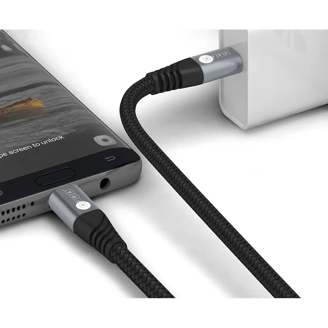AFRA USB Charging Cable AF-0006TYPC – 3A, 60W, Nylon-Braided Type-C, 1m, Durable & Tangle-Free - Image 2