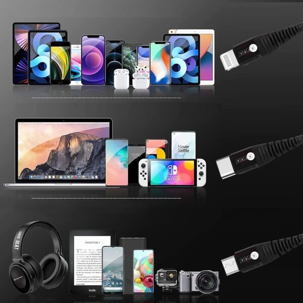 AFRA USB Charging Cable, 2.4A, Nylon-Braided Jacket, With Data Transmission, USB A to Micro-USB + Type C + iPhone connector, 1.2-meter length, Durable, Tangle Free - Image 5