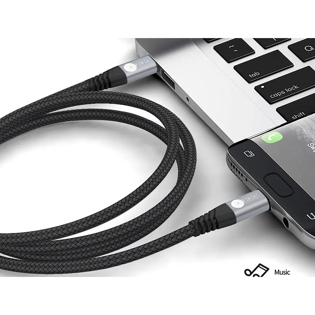 AFRA USB Charging Cable AF-0006TYPC – 3A, 60W, Nylon-Braided Type-C, 1m, Durable & Tangle-Free - Image 3