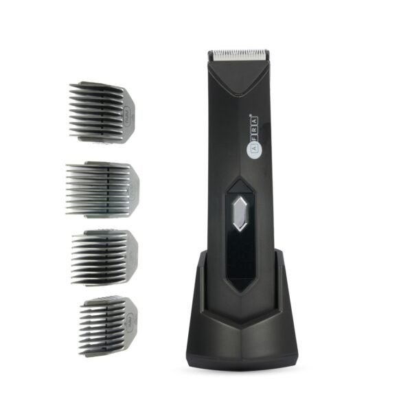 AFRA Rechargeable Hair Trimmer, LED display, USB Charging With Cleaning Brush - 600Mah Lithium Battery, 90mins Discharging Time, IPX7 Water Resistance, AF-0600HTBK, 1 Year Warranty