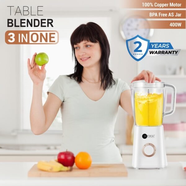 AFRA 3 in 1 BLENDER, BPA Free 1.5L JAR, Chopping & Grinding Mill, 400W Copper Motor, Filter & Strainer, 50-60 Hz, ESMA Approved, AF-0400BLWT, 2 Years Warranty. - Image 2