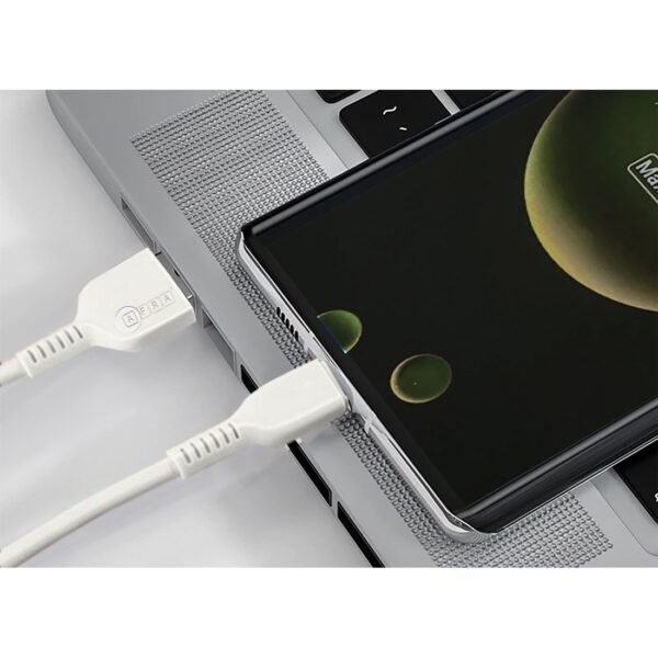 AFRA USB Charging Cable, White, 2.4A, With Data Transmission, USB A to Type C, 1 meter length, Durable, Heat Resistant, PVC Serrated Cable Cord, Compatible with Android, and other devices - Image 3