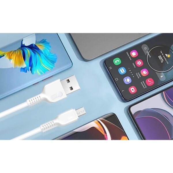 AFRA USB Charging Cable, White, 2.4A, With Data Transmission, USB A to Micro USB, 1 meter length, Durable, Heat Resistant, PVC Serrated Cable Cord, Compatible with iPhone, iPad, iPod. - Image 4