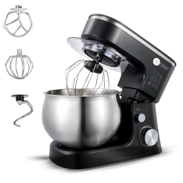 AFRA Stand Mixer, 1200W, 5L Stainless Steel Bowl, 6 Speed, 7635 Copper Motor, Metal Gear Design, Anti-Leaking, Low Noise, Non-Slip Rubber Feet AF-1200SMBK, 2 Year Warranty.