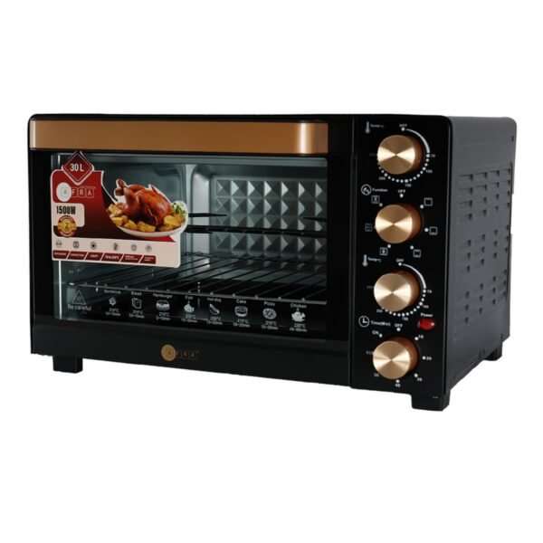 AFRA Electric Oven Toaster, 30L, 1500w Convection Rotisserie & Oven Lamp, 4 Knobs Tray, Rack, Handle, 7-Functions control, Adjustable Thermostat 70 to 250C, AF-3015OTBK, 2-Year Warranty - Image 5