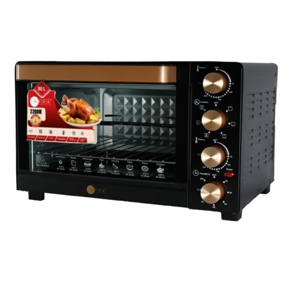 AFRA Electric Oven Toaster, 38L, 1600w Convection Rotisserie & Oven Lamp, 4 Knobs Tray, Rack, Handle, 7-Functions control, Adjustable Thermostat 70 to 250C, AF-3816OTBK, 2-Year Warranty - Image 3