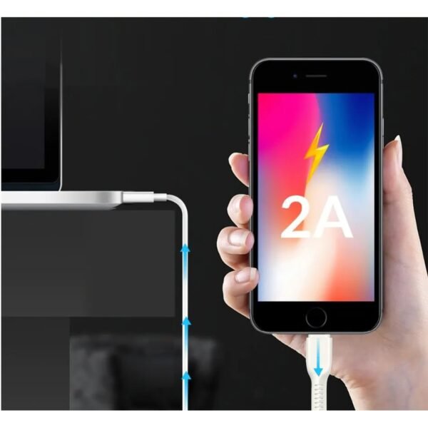 AFRA USB Charging Cable, White, 2.4A, With Data Transmission, USB A to iPhone Connector, 1 meter length, Durable, Heat Resistant, PVC Serrated Cable Cord, Compatible with iPhone, iPad, iPod. - Image 4