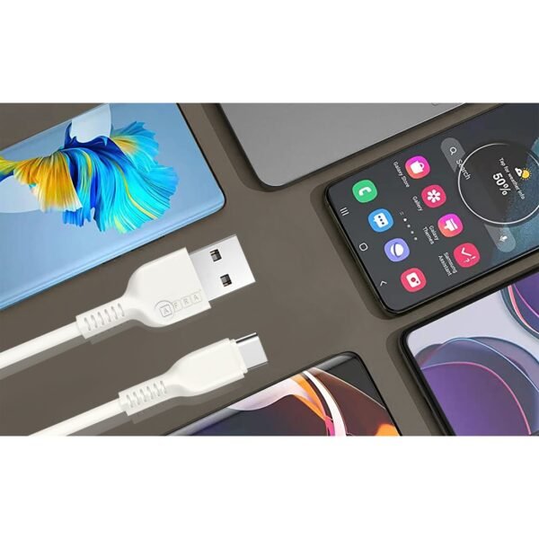 AFRA USB Charging Cable, White, 2.4A, With Data Transmission, USB A to Type C, 1 meter length, Durable, Heat Resistant, PVC Serrated Cable Cord, Compatible with Android, and other devices - Image 4
