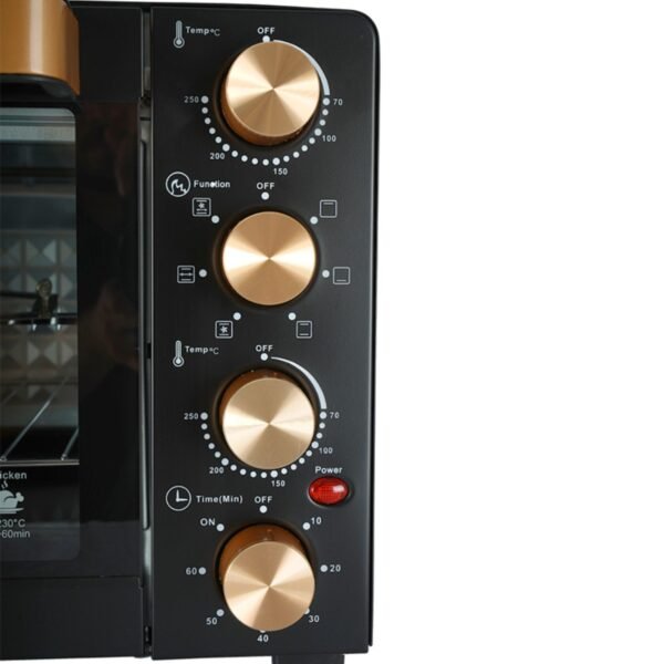AFRA Electric Oven Toaster, 38L, 1600w Convection Rotisserie & Oven Lamp, 4 Knobs Tray, Rack, Handle, 7-Functions control, Adjustable Thermostat 70 to 250C, AF-3816OTBK, 2-Year Warranty - Image 2