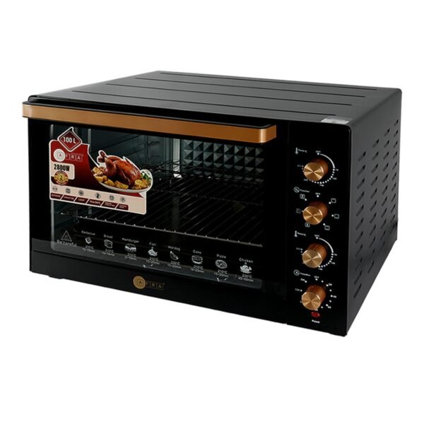 AFRA Electric Oven Toaster, 100L, 2800w Convection Rotisserie & Oven Lamp, 4 Knobs Tray, Rack, Handle, 7-Functions control, Adjustable Thermostat 70 to 250C, AF-1028OTBK, 2-Year Warranty - Image 6
