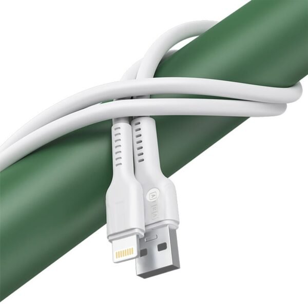 AFRA USB Charging Cable, White, 2.4A, With Data Transmission, USB A to iPhone Connector, 1 meter length, Durable, Heat Resistant, PVC Serrated Cable Cord, Compatible with iPhone, iPad, iPod. - Image 2
