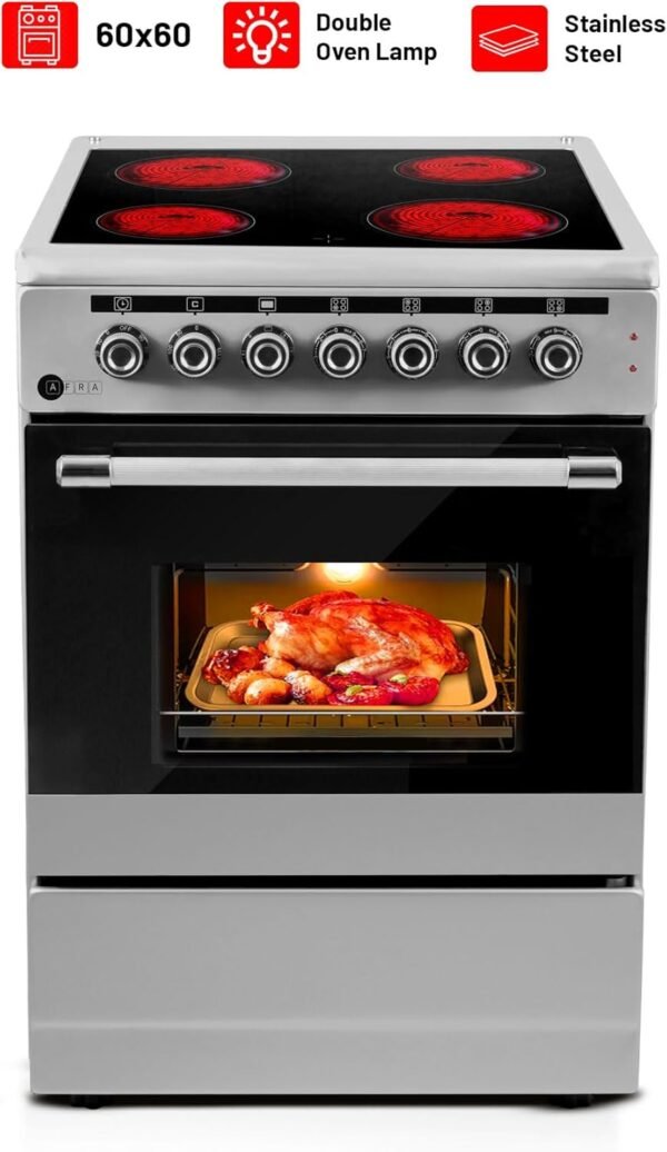 AFRA Free Standing Electric Cooking Range 60x60 – Vitro Ceramic, 64L Oven, AF-60VTSS - Image 5