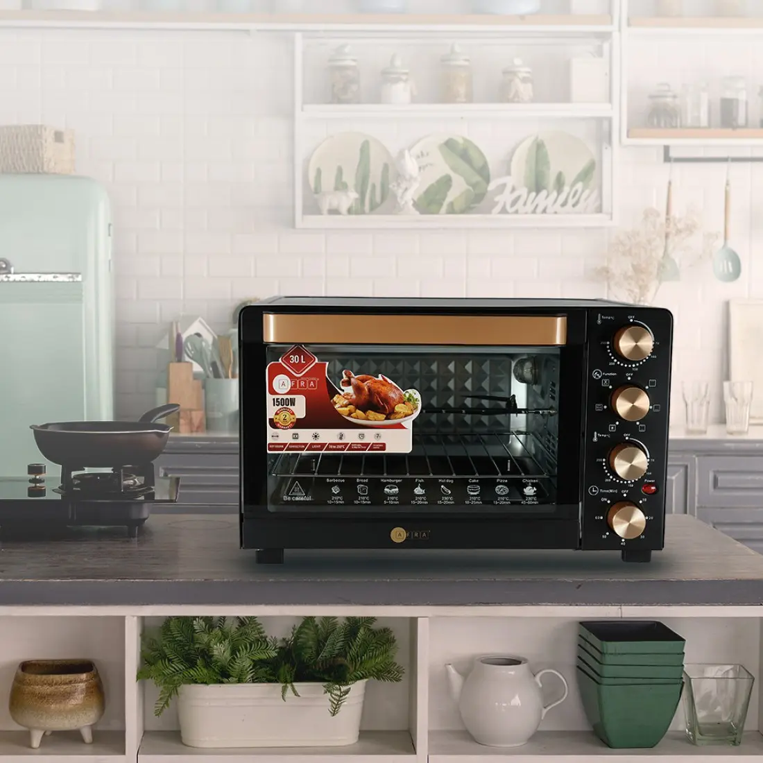 AFRA 30L Electric Oven Toaster – 1500W, Rotisserie, 7 Functions, Adjustable Thermostat – AF-3015OTBK - Image 7
