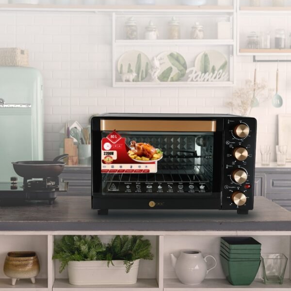 AFRA Electric Oven Toaster, 80L, 2200w Convection Rotisserie & Oven Lamp, 4 Knobs Tray, Rack, Handle, 7-Functions control, Adjustable Thermostat 70 to 250C, AF-8022OTBK, 2-Year Warranty - Image 7