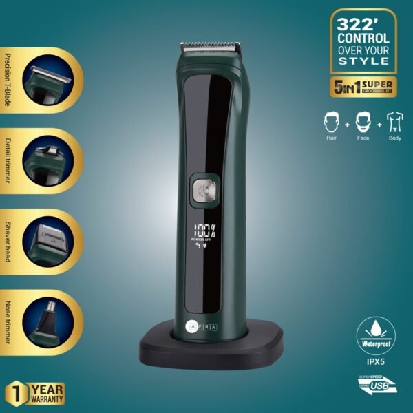 AFRA Rechargeable Hair Trimmer Grooming kit - 3w, 600mAh Li-ion battery, Charging time: 2h, IPX5 water resistance, Stainless Steel blade, AF-0005HTGR, 1 Years Warranty. - Image 3