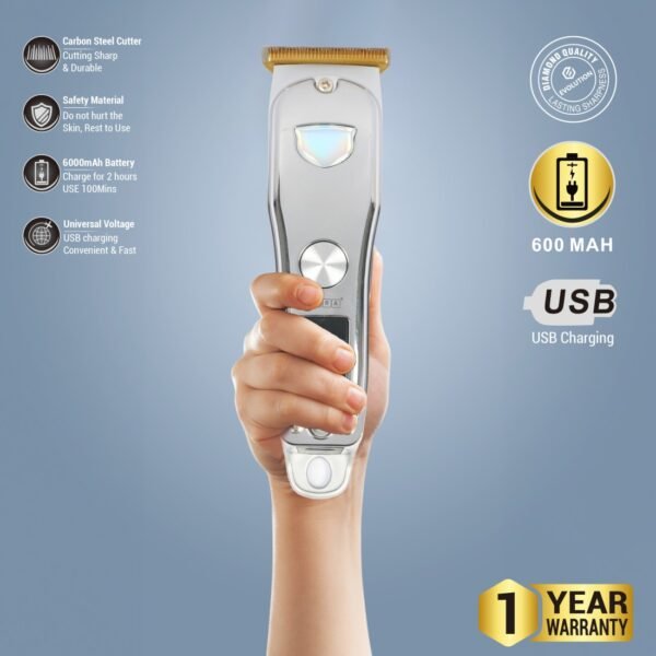 AFRA Hair Clipper, 5w, 600mAh Li-ion battery, Digital Display USB Charging, 100mins Discharging time, IPXO Rating, AF-0005HCWT, 1 Year Warranty - Image 2