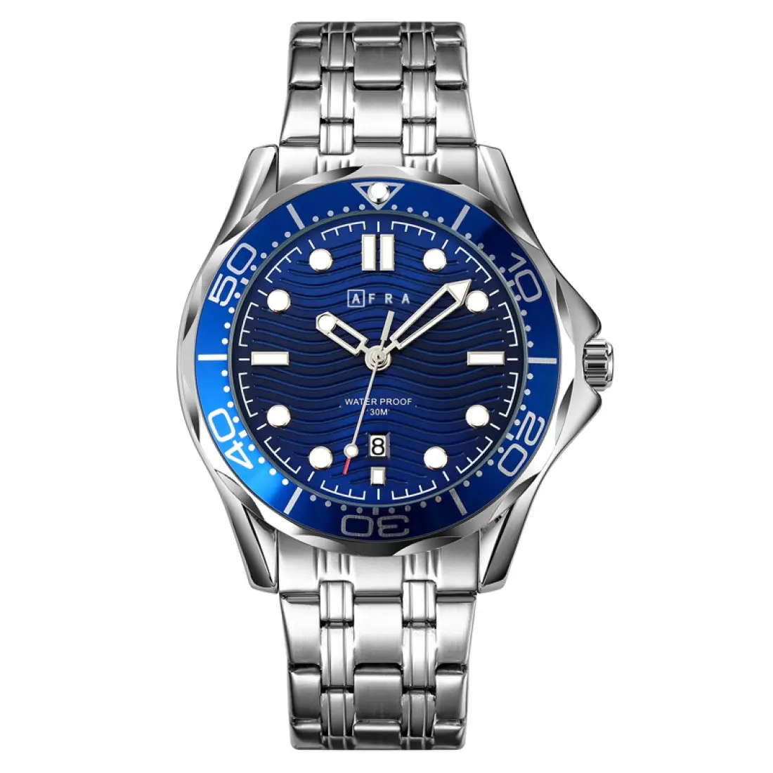 AFRA Navigator Gents Watch | Silver Case | Blue Dial | Silver Bracelet | Model AF11701