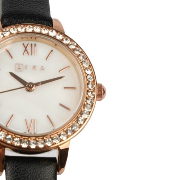 AFRA ORNATE LADIES WATCH ROSE GOLD CASE WHITE DIAL BROWN LEATHER - Image 2